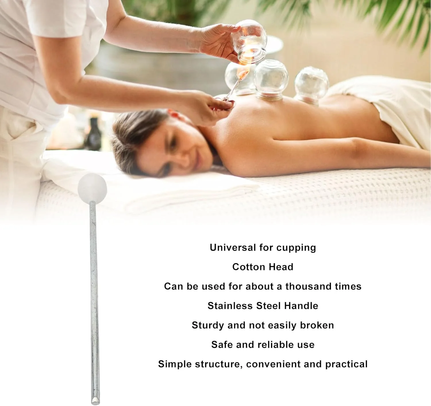 میله احتراق حجامت استیل ضد زنگ قابل استفاده مجدد، میله احتراق حجامت جهانی 25 سانتی متری با سر پنبه ای، ایمن و مطمئن برای حجامت