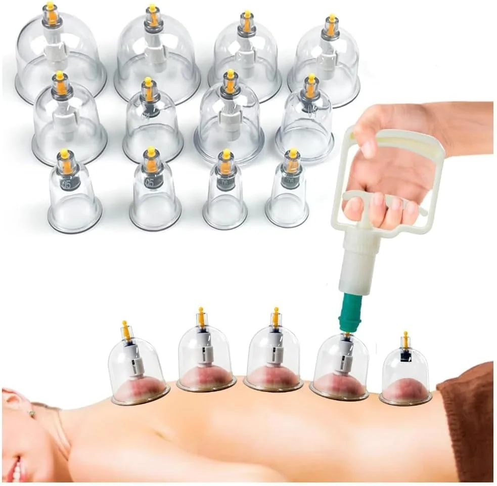 مجموعه 12 عددی لیوان حجامت شولاز، مناسب برای مراقبت های بهداشتی، ماساژ آرامش بخش بدن، فنجان های درمان دستی برای تسکین درد، مغناطیسی، شفاف و حرفه ای