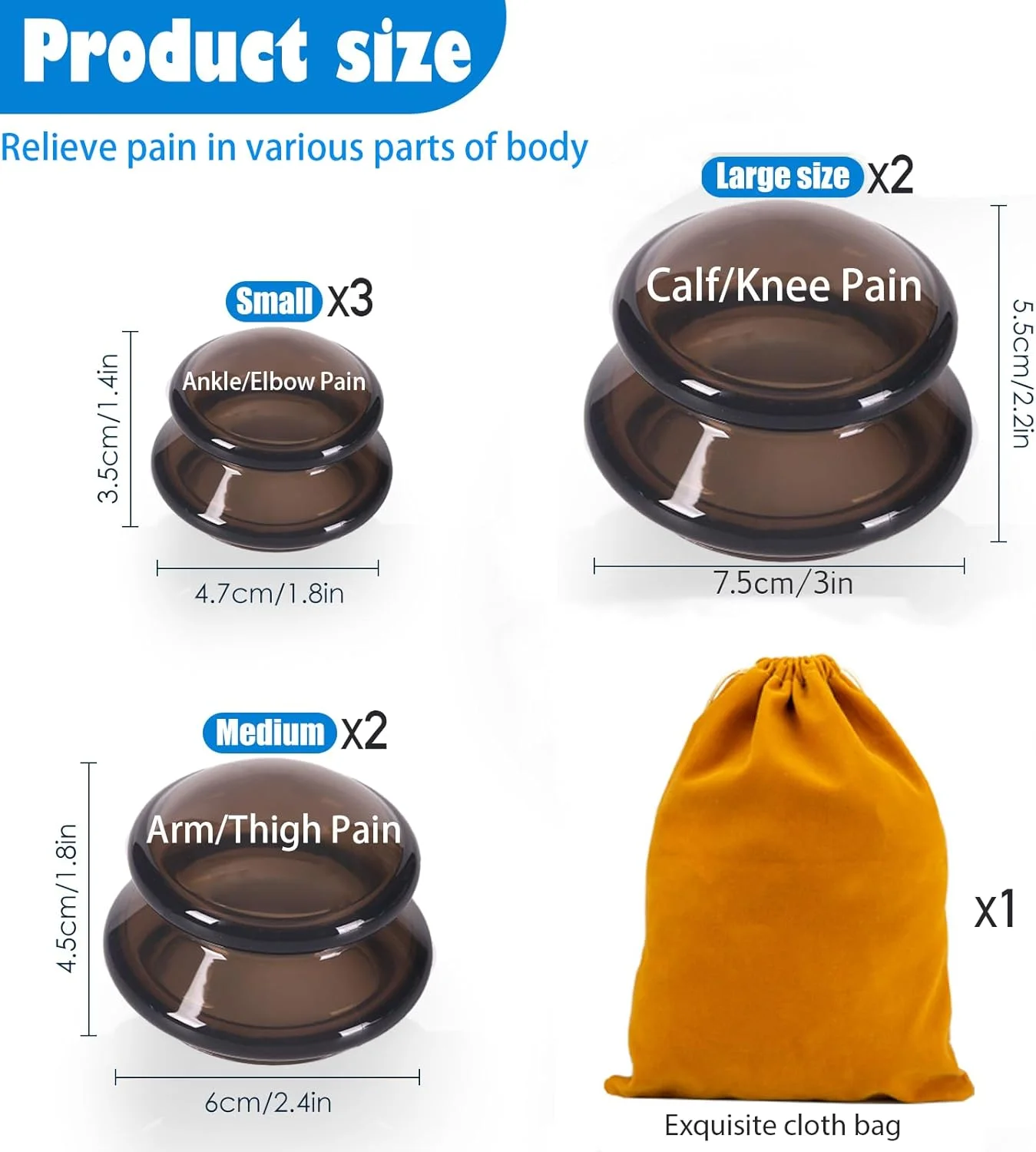 مجموعه ۷ عددی کاپینگ تراپی - کاپینگ سیلیکونی حرفه ای، مناسب برای ماساژ صورت و بدن/ رهاسازی عمیق میوفاشیال/ تسکین درد/ آرامش عضلات و موارد دیگر (مشکی، ۷ عدد)