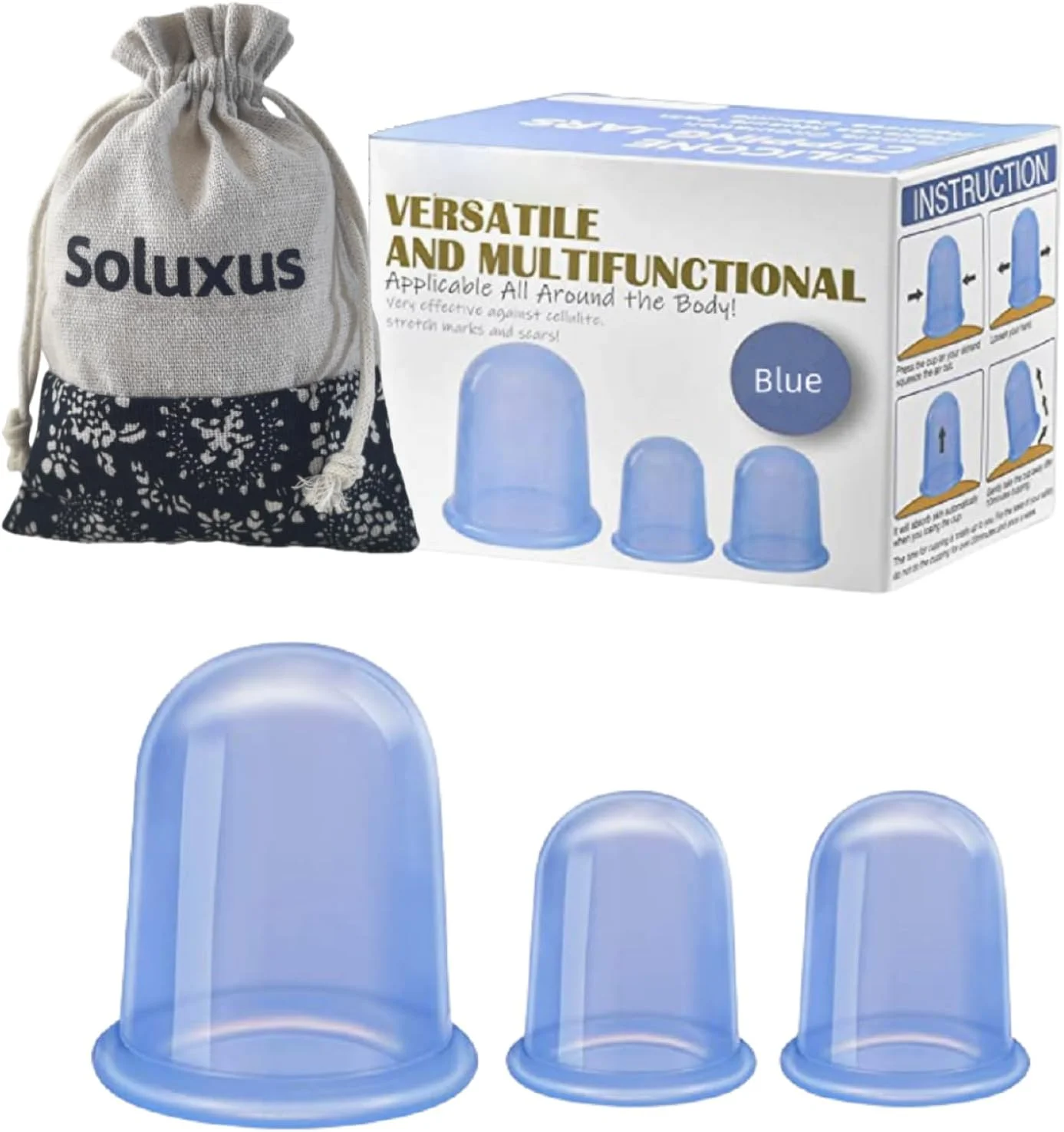 مجموعه لیوان ماساژ سیلیکونی برای درمان سلولیت، لیوان مکش وکیوم برای بدن و صورت، قابل حمل، مناسب برای آرتروز، استفاده خانگی، آبی، 4 عددی