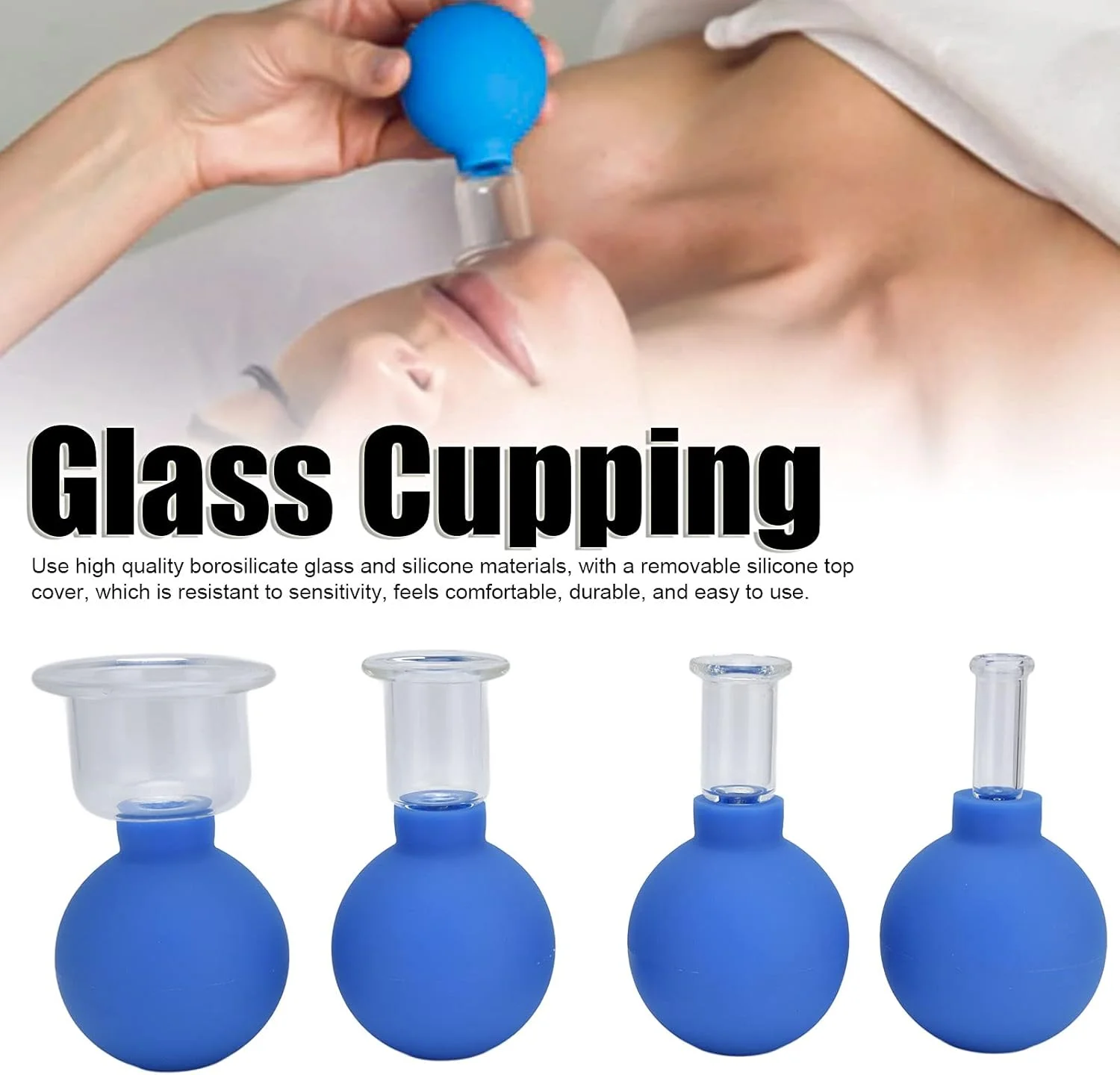 فنجان های ماساژ خلاء، ست لیوان درمانی سیلیکونی برای کاهش سلولیت و رهاسازی میوفاشیال برای صورت، پا، بازو، پشت و شانه (آبی)