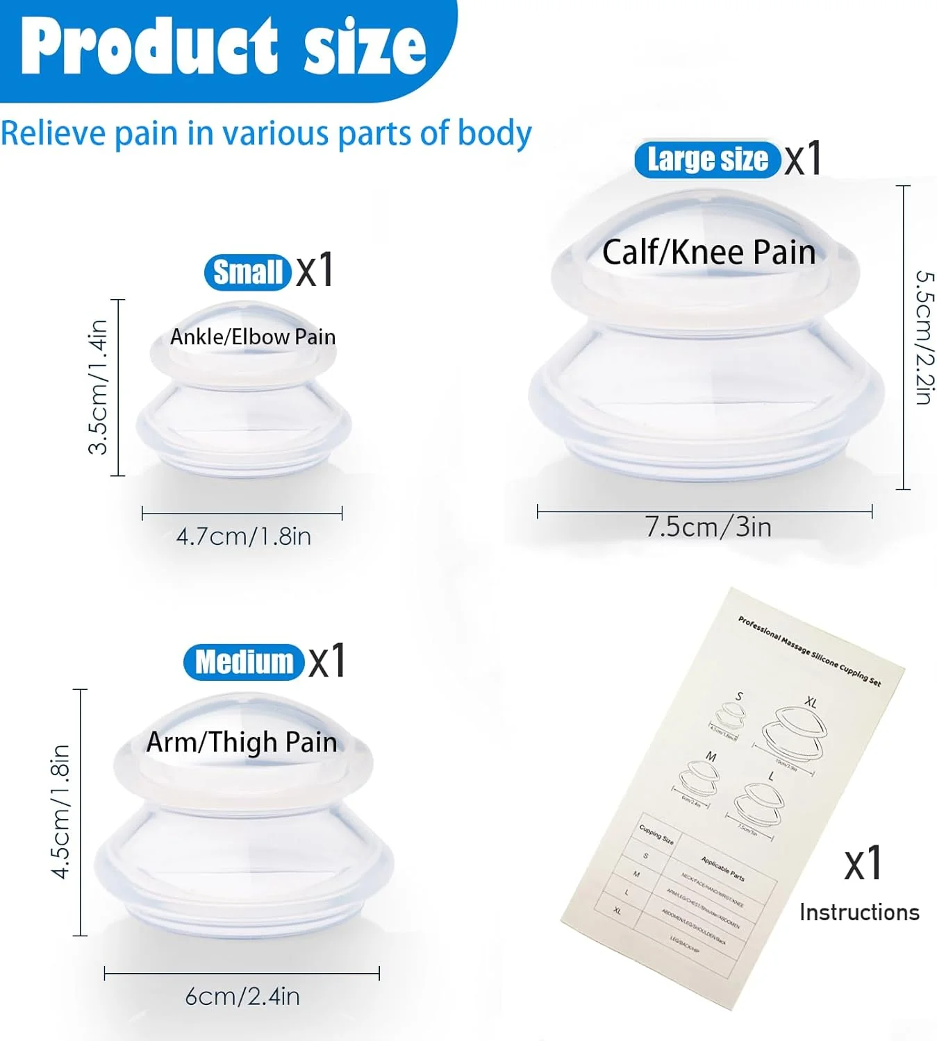 مجموعه ۳ عددی کاپینگ تراپی - کاپینگ سیلیکونی حرفه ای، مناسب برای ماساژ بدن/ رهاسازی میوفاشیال عمیق/ تسکین درد/ آرامش عضلات و موارد دیگر (شفاف، ۳ عدد) مجموعه ۳ عددی کاپینگ تراپی - کاپینگ سیلیکونی حرفه ای، مناسب برای ماساژ بدن/ رهاسازی میوفاشیال عمیق/ تسکین درد/ آرامش عضلات و موارد دیگر (شفاف، ۳ عدد)