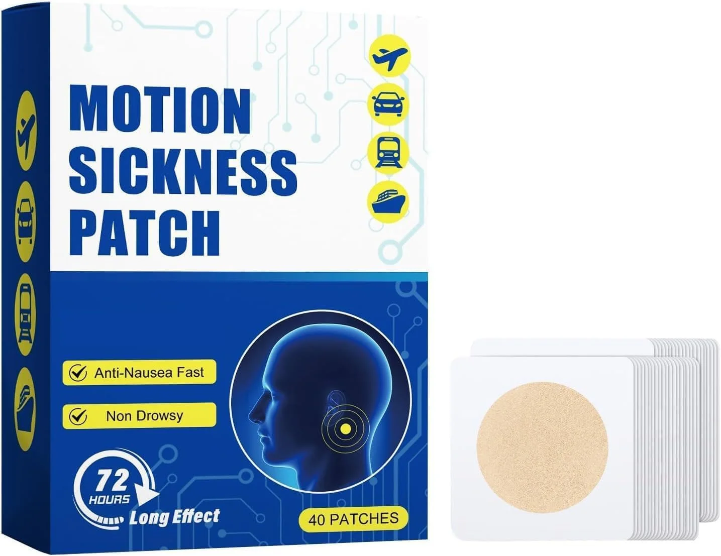۴۰ عدد پد ضد تهوع، ملزومات سفر دریایی، پد ضد تهوع برای سفر دریایی و ماشین، هواپیما و سایر اشکال حرکت، پد ضد تهوع دریا بدون خواب آلودگی و موثر