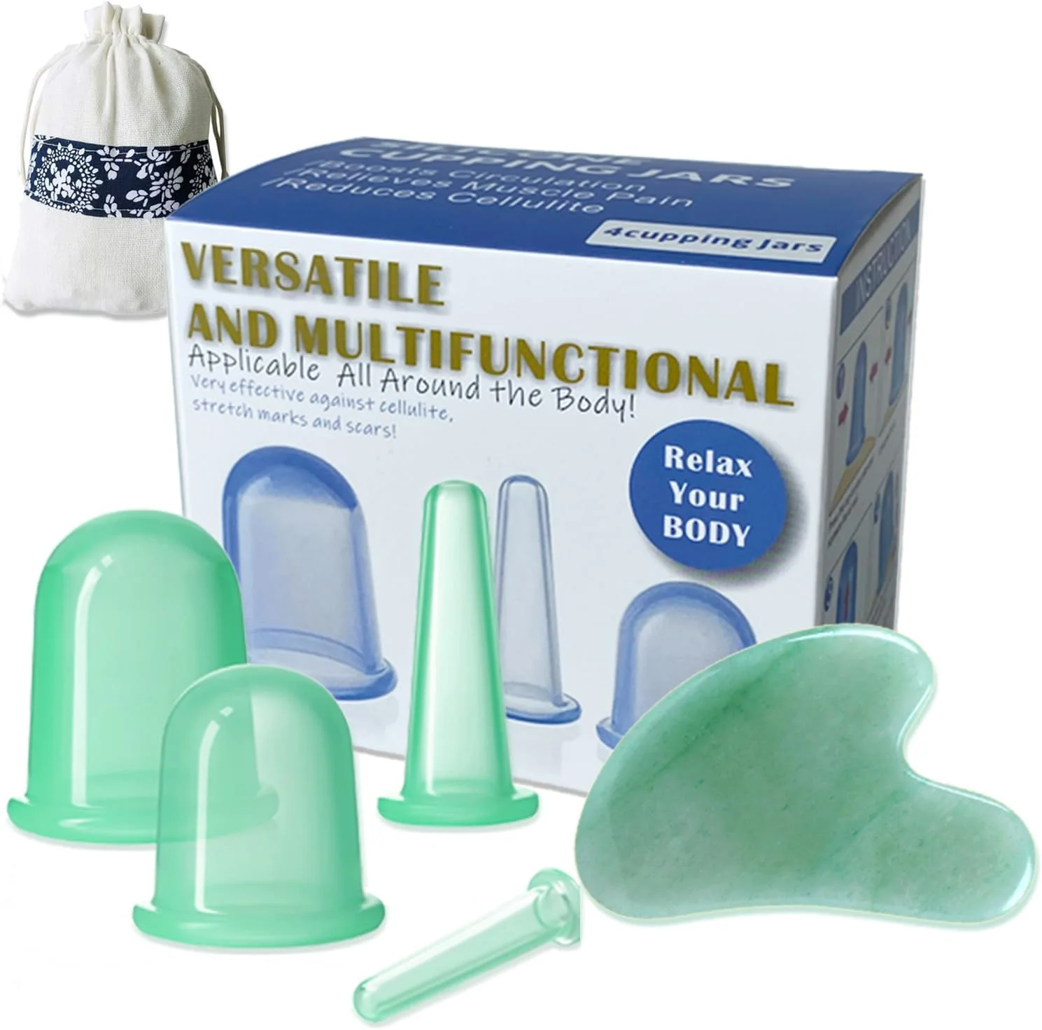 ست های حجامت Loucky و ابزار صورت Gua Sha، ست حجامت سیلیکونی و سنگ آونتورین Gua Sha، ماساژ ضد سلولیت، حجامت برای مراقبت طبیعی از پوست، پف کردگی، حجیم کردن لب (سبز)