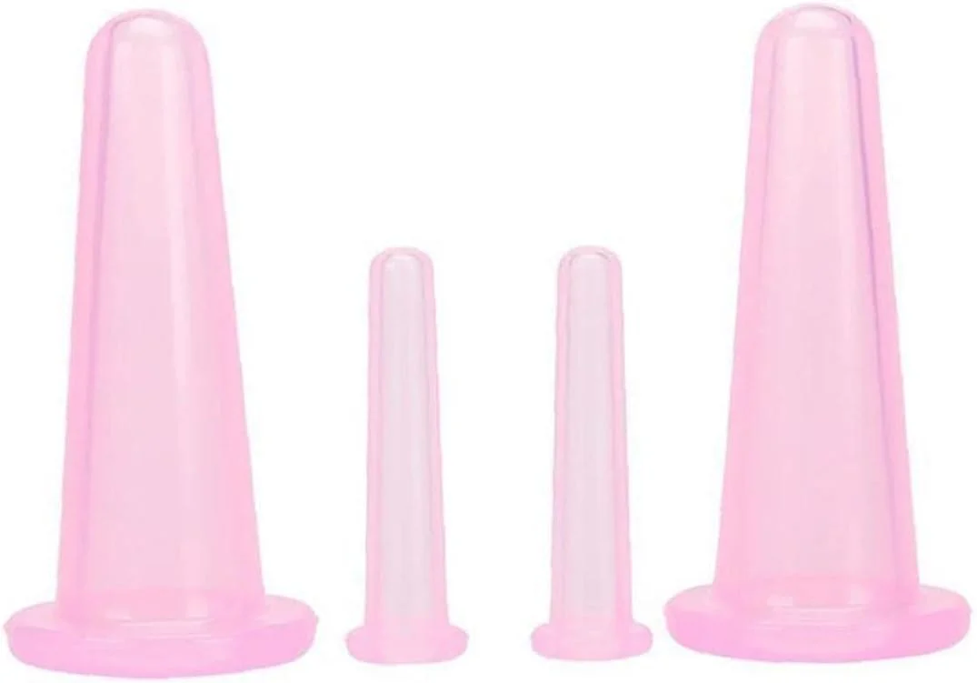 مجموعه ماساژ صورت سیلیکونی، کیت ماساژ صورت و چشم، فنجان ماساژ خلاء، ابزار زیبایی مراقبت از پوست طبیعی (صورتی)، محصولات سلامت 4 عددی