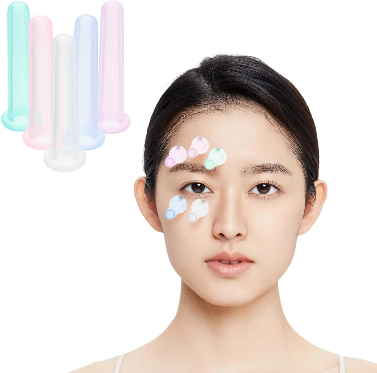 مجموعه 5 عددی کاپینگ سیلیکونی صورت برای ماساژ ضد پیری چشم، مینی کاپینگ برای مراقبت از پوست، مجموعه کاپینگ وکیوم برای خانه (رنگ های متنوع)