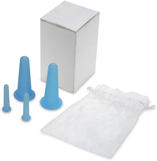 ست ۴ عددی کاپینگ صورت HANNEA®، کاپ های سیلیکونی ملایم گوا شا برای صورت و گردن، ۲ سایز کاپ صورت برای تخلیه لنفاوی، کانتورینگ و کاهش پف کردگی، آبی