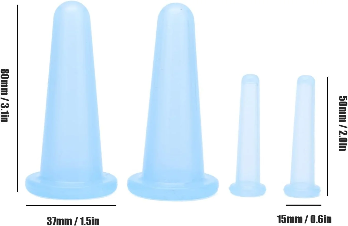 ست ۴ عددی کاپینگ صورت HANNEA®، کاپ های سیلیکونی ملایم گوا شا برای صورت و گردن، ۲ سایز کاپ صورت برای تخلیه لنفاوی، کانتورینگ و کاهش پف کردگی، آبی