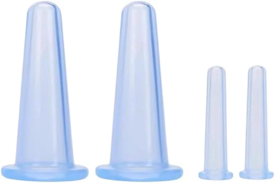 مجموعه ۴ عددی لیوان های سیلیکونی آبی برای ماساژ صورت، لیوان های حجامت وکیوم ضد سلولیت برای ماساژ صورت و چشم، ابزار ماساژ (۲ کوچک + ۲ بزرگ)