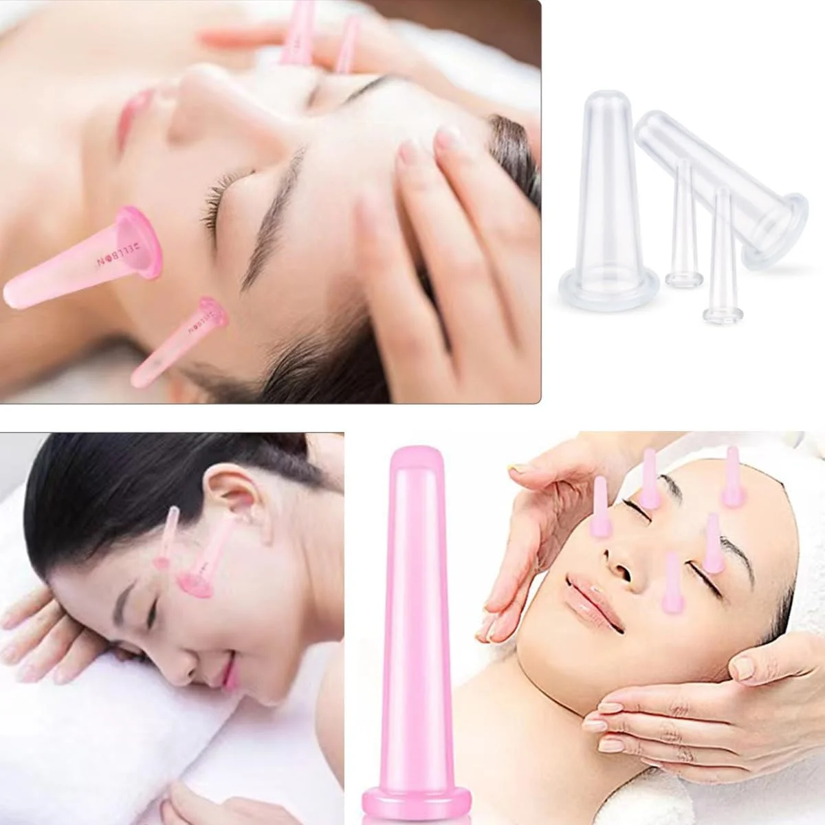 ست کاپینگ صورت سیلیکونی، ماساژور کاپینگ مراقبت از صورت و بدن، ست 4 عددی فنجان مکش خلاء اسپا خانگی، ابزار زیبایی برای پوست گردن و چشم (سفید، مخلوط)