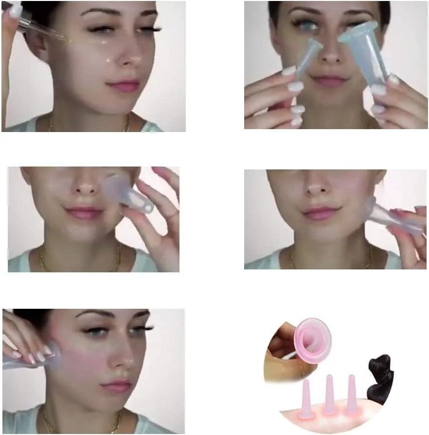 مجموعه ماساژ صورت با کاپ های سیلیکونی شفاف، کیت فنجان های ماساژ خلاء صورت و چشم، مجموعه درمانی کاپینگ خانوادگی برای ماساژ گردن، صورت و بدن (سفید، مجموعه 4 عددی)