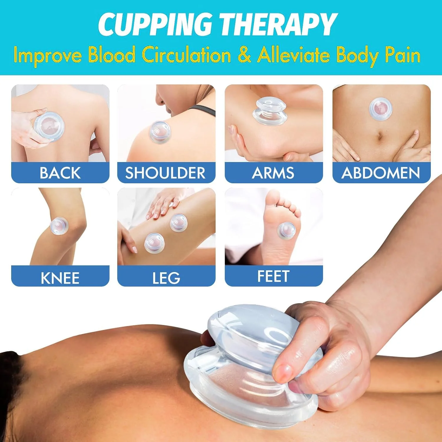 ست حجامت سیلیکونی، 8 تکه، فنجان های ماساژ شفاف برای کاهش سلولیت