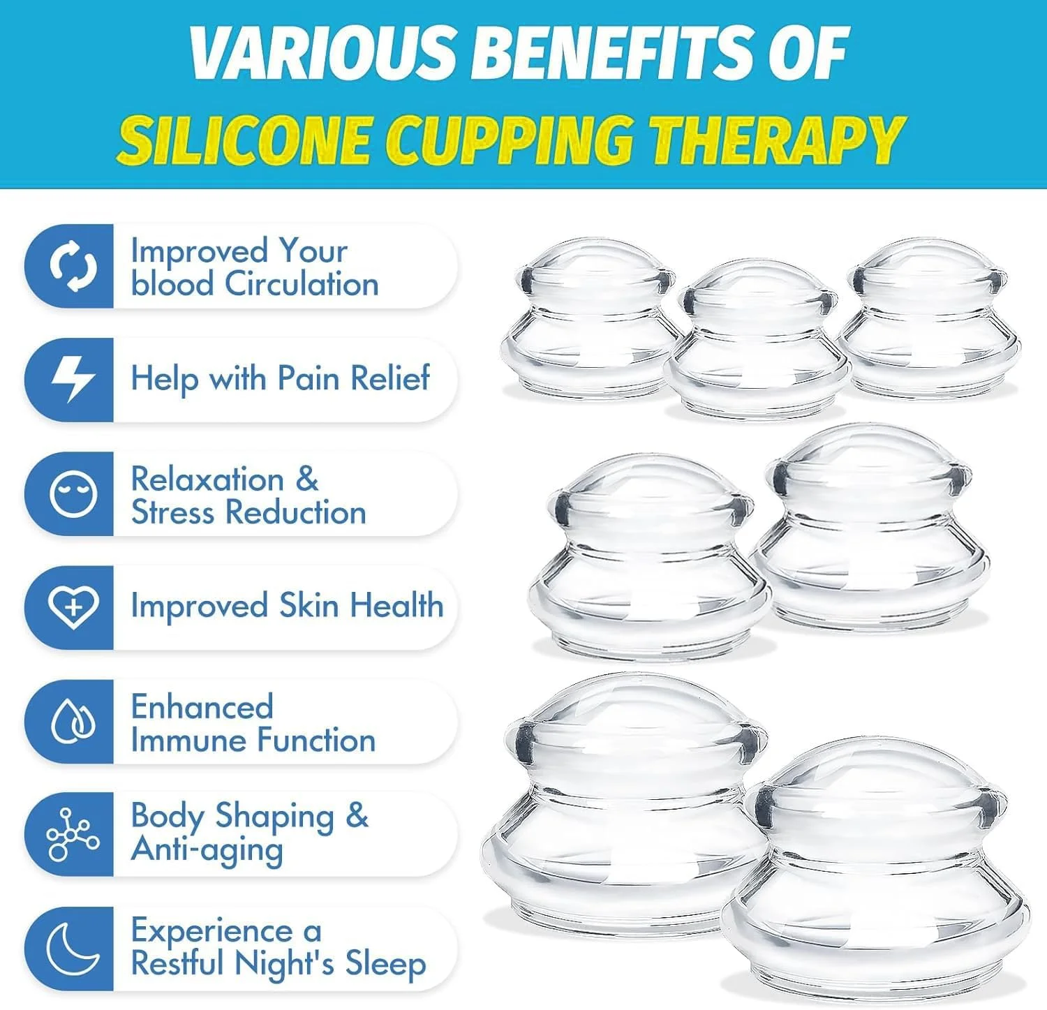 ست حجامت سیلیکونی، 8 تکه، فنجان های ماساژ شفاف برای کاهش سلولیت