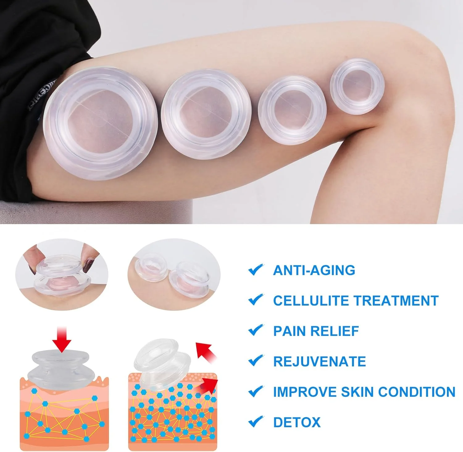 مجموعه کاپینگ سیلیکونی، فنجان های ماساژ حرفه ای برای استودیو و منزل، فنجان های ماساژ چینی برای کاهش سلولیت، کیت کاپینگ، ماساژور کاپینگ میوفاشیال درد عضلات و مفاصل