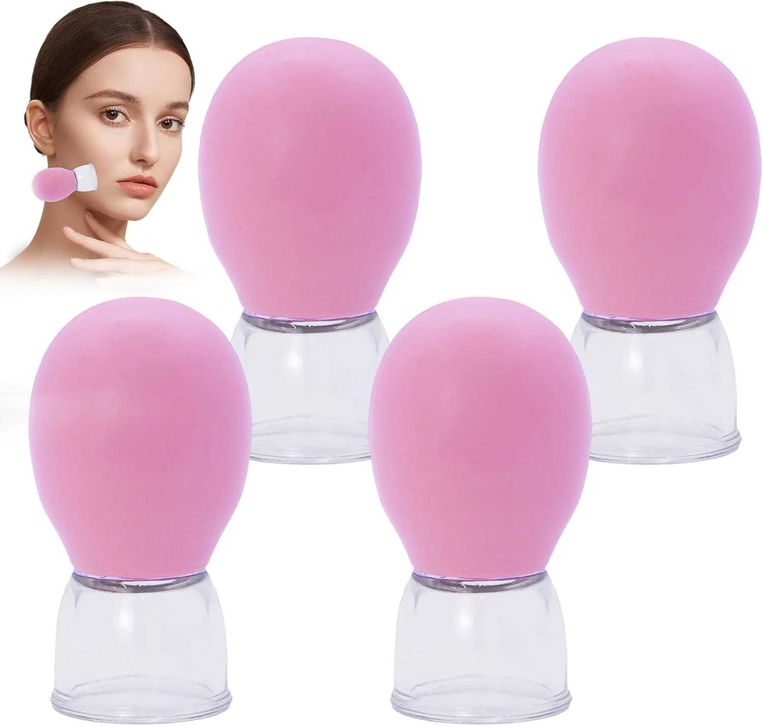 ست ۴ عددی لیوان حجامت شیشه ای، فنجان ماساژ مکش خلاء، فنجان های کوچک سیلیکونی صورت، کمک ماساژور صورت، لیوان حجامت سفت کننده پوست، مناسب برای ماساژ صورت، آرامش بدن و تسکین درد