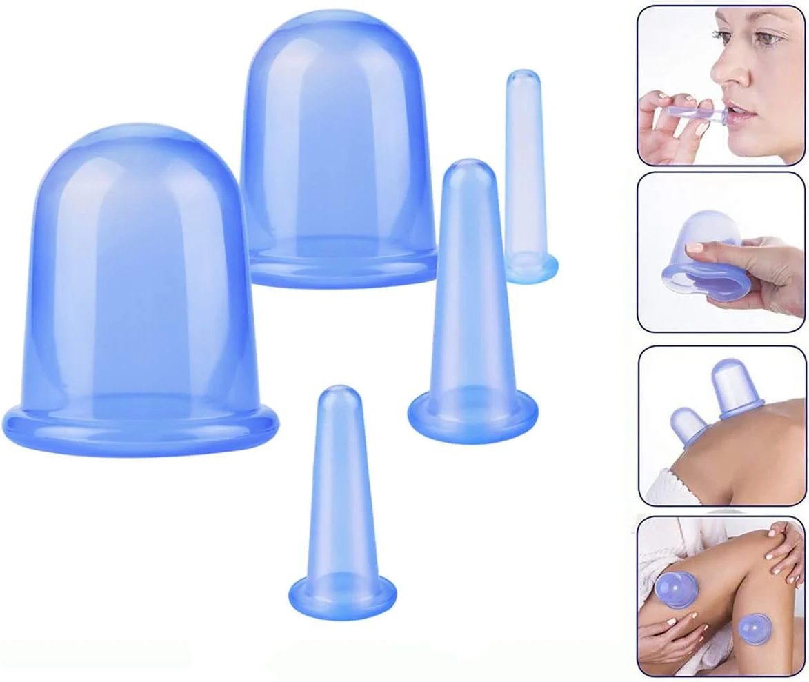 مجموعه لیوان ماساژ سیلیکونی، لیوان های ماساژ مکش خلاء، ابزار ماساژور غلتکی صورت و خراش صورت، تسکین دهنده پوست، کاهش استرس، مناسب برای ماساژ صورت و بدن