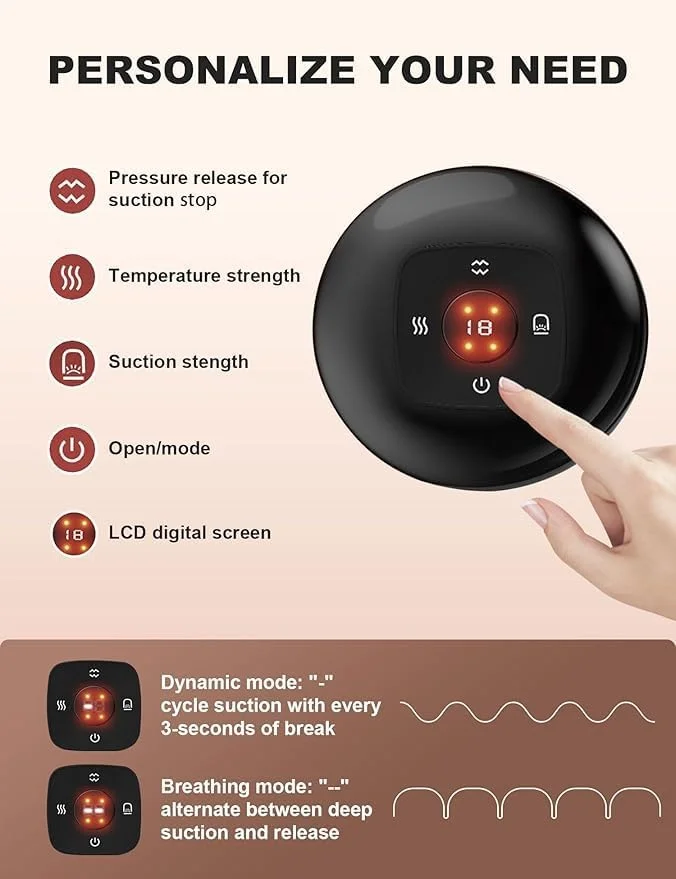 ماساژور حجامت برقی با کنترل از راه دور تزویق، 12 سطح مکش و دما، ماساژور حجامت دینامیک هوشمند، تسکین درد بدن، کمر، شانه و پا، آرامش عضلات بدن (سفید) ماساژور حجامت برقی با کنترل از راه دور تزویق، 12 سطح مکش و دما، ماساژور حجامت دینامیک هوشمند، تسکین درد بدن، کمر، شانه و پا، آرامش عضلات بدن (سفید)