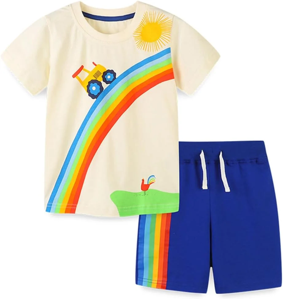 ست تی‌شرت و شلوارک نخی تابستانی پسرانه با طرح کارتونی دایناسور (۲ تا ۷ سال)