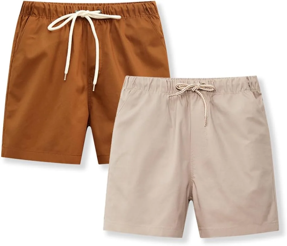 شورت تابستانی پسرانه بچگانه Acestar، بسته 2 عددی، با بند کشی - شورت های نخی و راحت برای کودک، مناسب برای ورزش و فعالیت