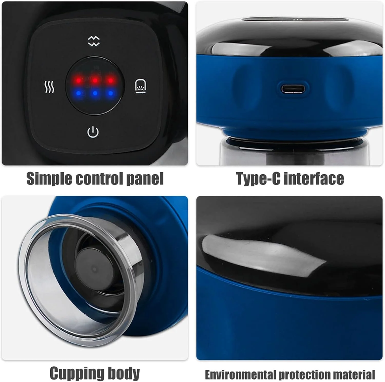 ماساژور حجامت الکتریکی، ماساژور ضد سلولیت 3 در 1، ابزار خراش دهنده خلاء با 6 سطح دما و مکش، برای پشت، گردن و شانه