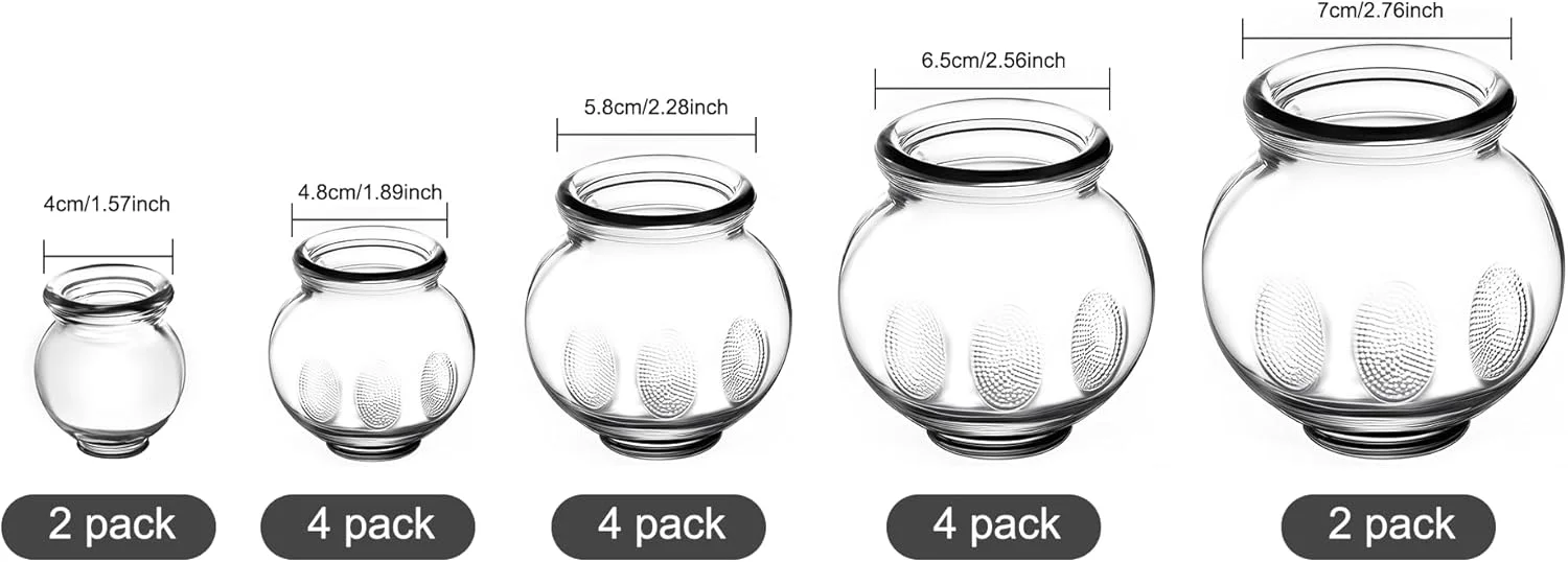 مجموعه بادکش شیشه ای برای ماساژ درمانی، مناسب برای درمانگران حرفه ای، ماساژ کمر، رفع خستگی، 14 عدد لیوان شیشه ای ضخیم