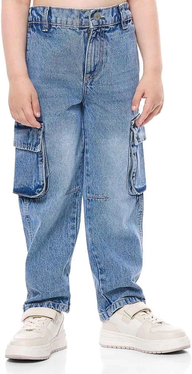 شلوار جین کارگو پسرانه آر اند بی مدل 325-1369KB074-1 با بست دکمه ای