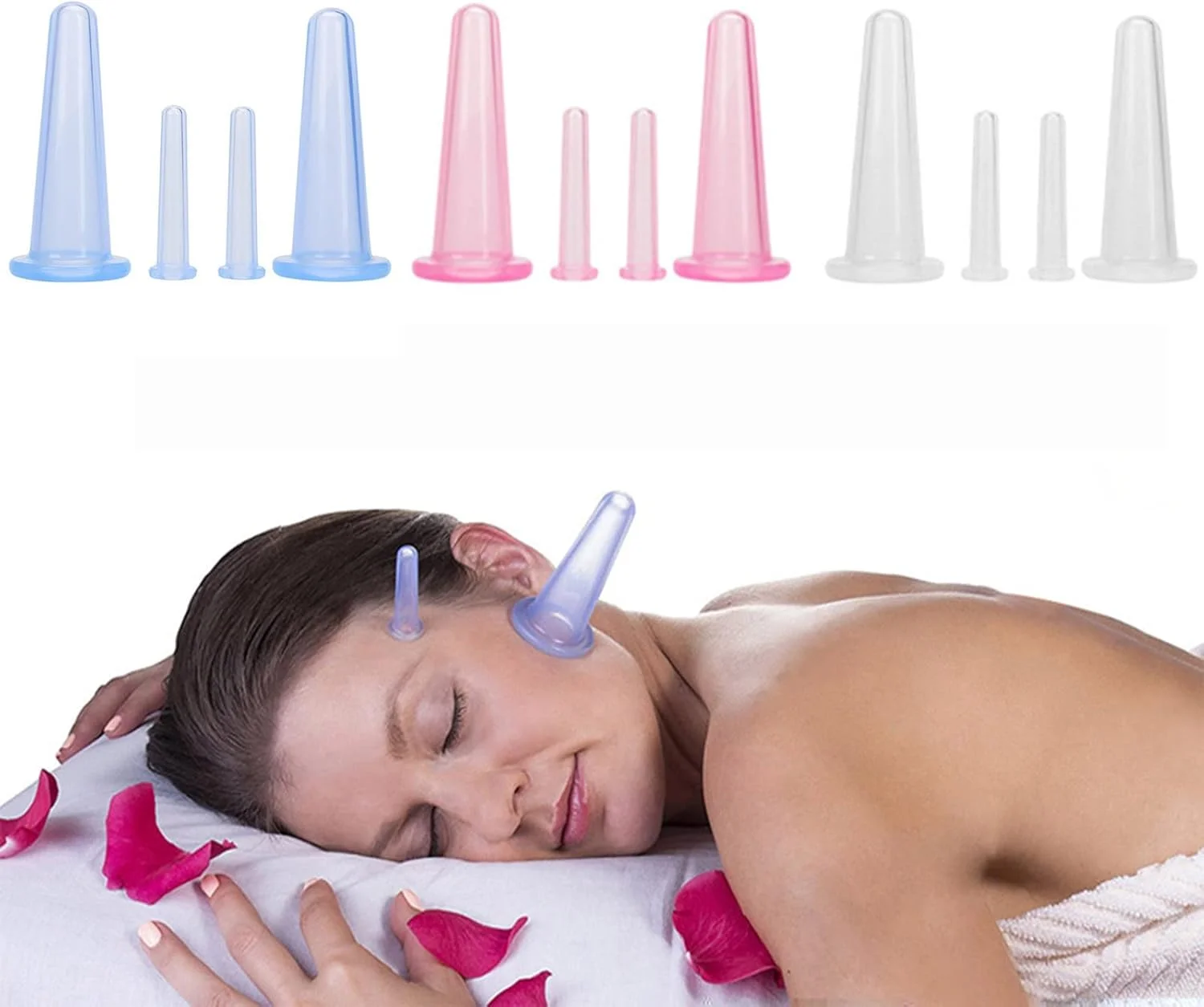 دستگاه ماساژ صورت سیلیکونی وایسی، مجموعه کاپینگ صورت، کاپینگ صورت و چشم برای پوست صورت و گردن (2 کوچک و 2 بزرگ)