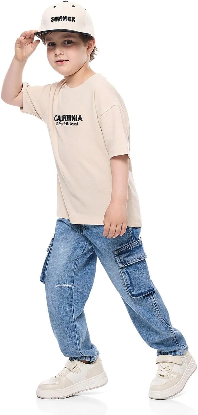 شلوار جین کارگو پسرانه آر اند بی مدل 325-1369KB074-1 با بست دکمه ای