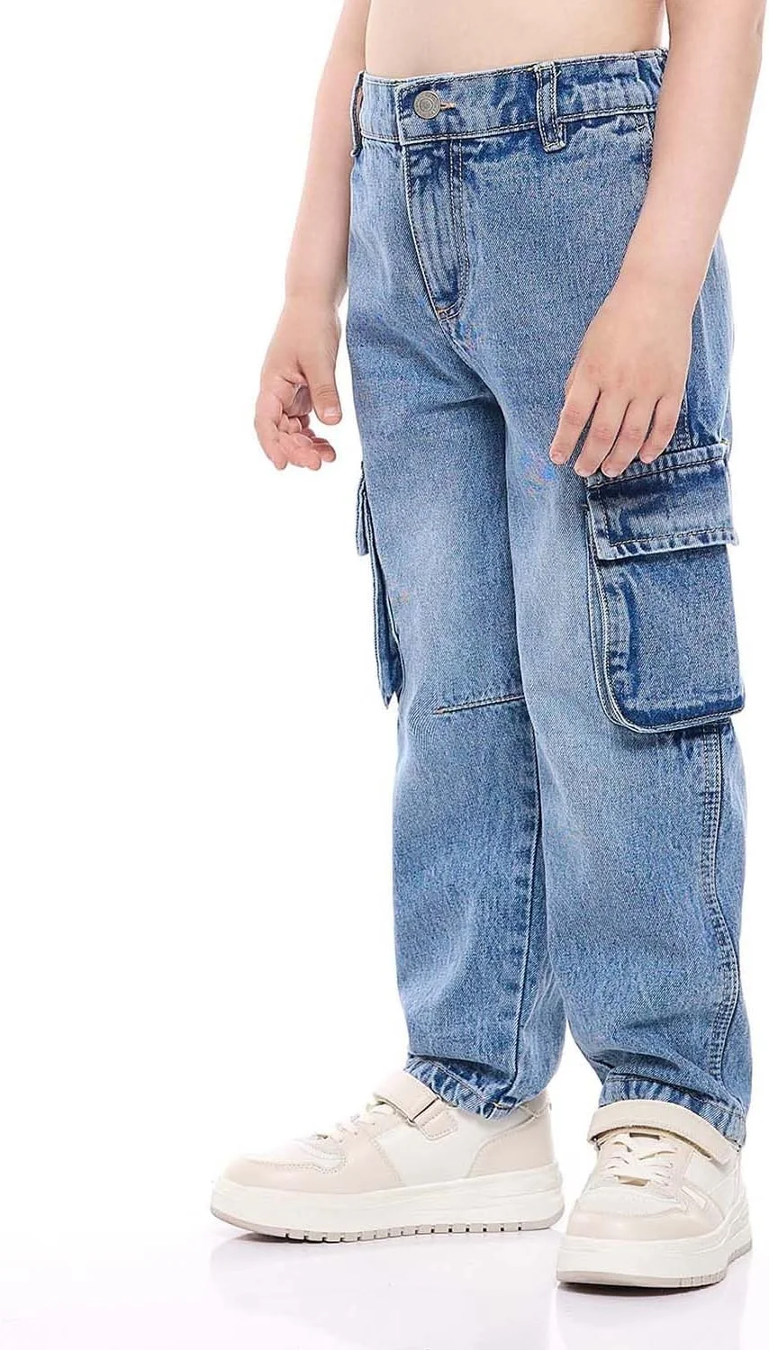 شلوار جین کارگو پسرانه آر اند بی مدل 325-1369KB074-1 با بست دکمه ای