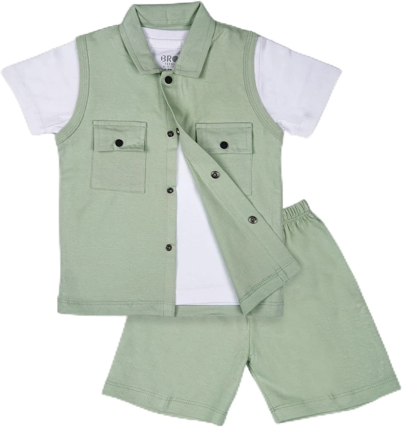 ست تی‌شرت و شلوارک نخی پسرانه 3BROS، لباس کودک/ست لباس پسرانه (مهمانی/جشن)