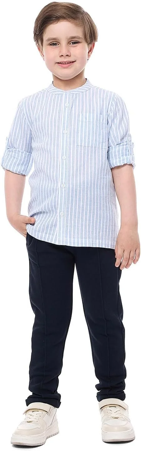 پیراهن راه راه پسرانه آر اند بی مدل 325-1263KB062-1 با یقه ماندارین و آستین بلند