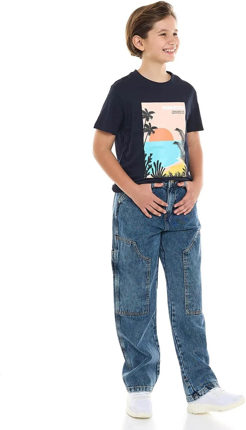 شلوار جین پسرانه آر اند بی مدل 325-1169TB675-1 با فیت آزاد و دکمه