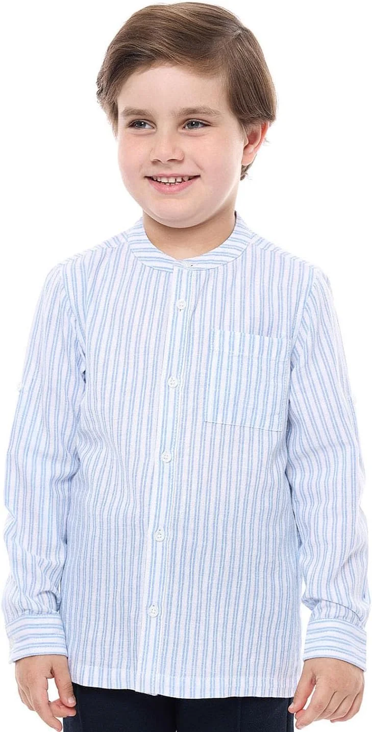 پیراهن راه راه پسرانه آر اند بی مدل 325-1263KB062-1 با یقه ماندارین و آستین بلند