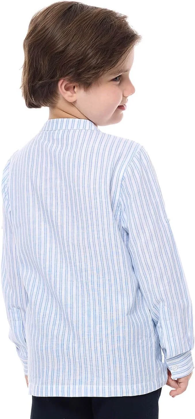 پیراهن راه راه پسرانه آر اند بی مدل 325-1263KB062-1 با یقه ماندارین و آستین بلند