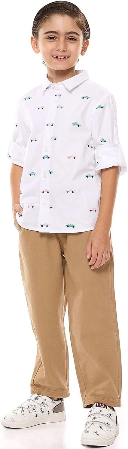 پیراهن گلدوزی شده پسرانه آر اند بی مدل 325-1263KB063-1 با یقه کلاسیک و آستین بلند
