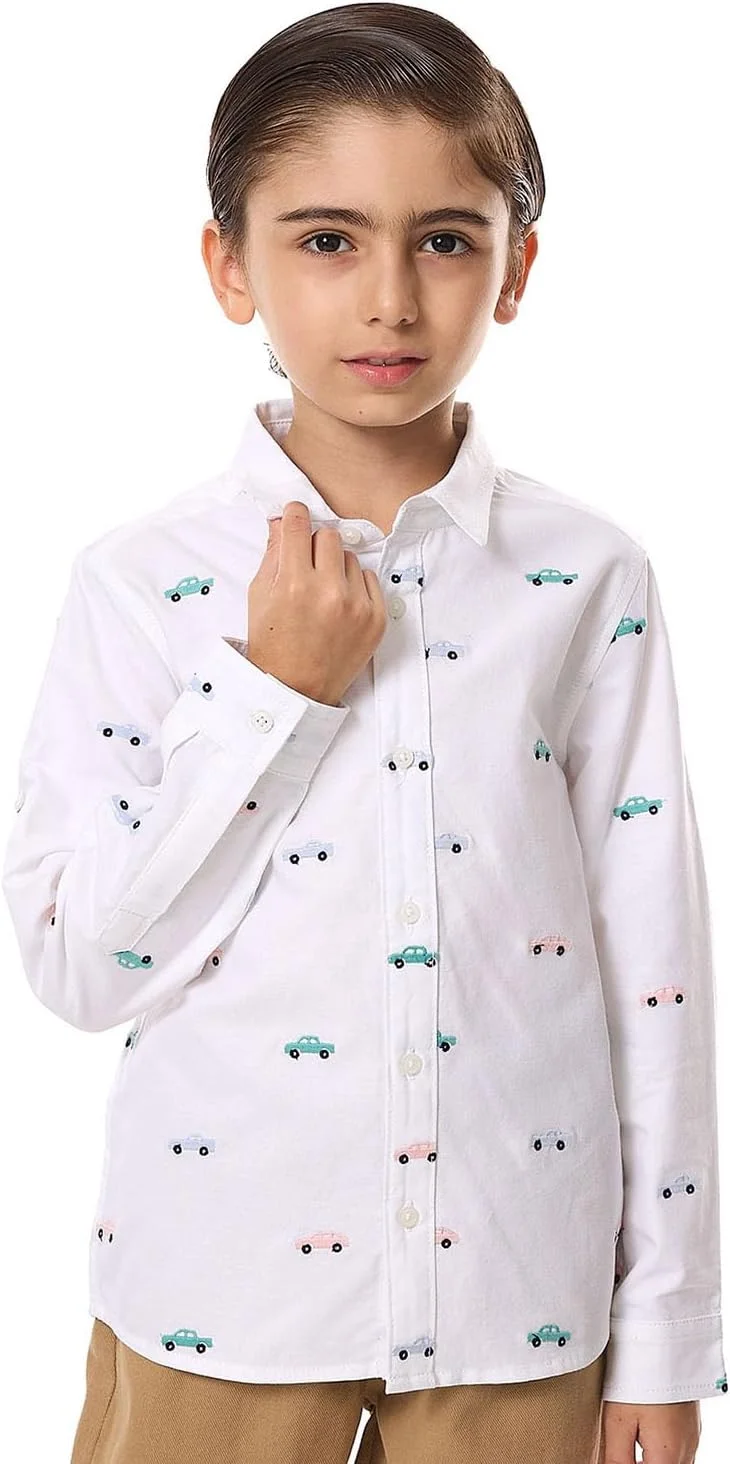 پیراهن گلدوزی شده پسرانه آر اند بی مدل 325-1263KB063-1 با یقه کلاسیک و آستین بلند