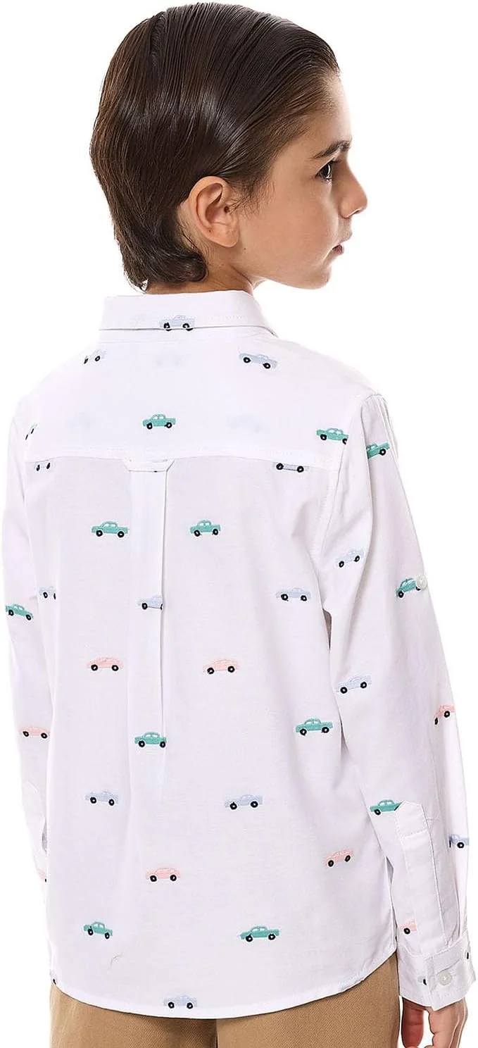 پیراهن گلدوزی شده پسرانه آر اند بی مدل 325-1263KB063-1 با یقه کلاسیک و آستین بلند