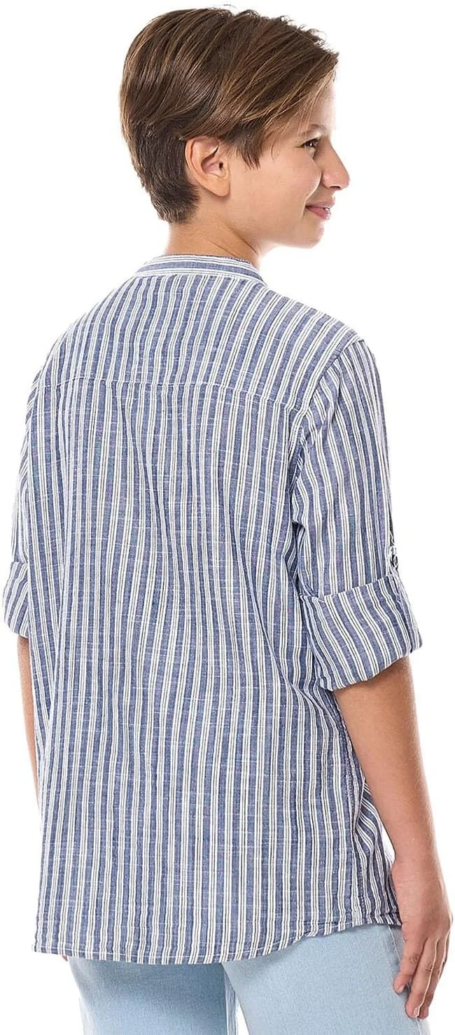 پیراهن راه راه پسرانه آر اند بی مدل 325-1345TB652-1 با یقه ماندارین و آستین بلند