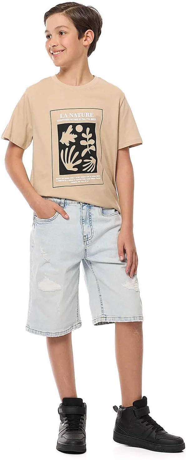 شلوارک جین محو شده پسرانه R&B Boys 325-1111TB658-1 با بست دکمه ای