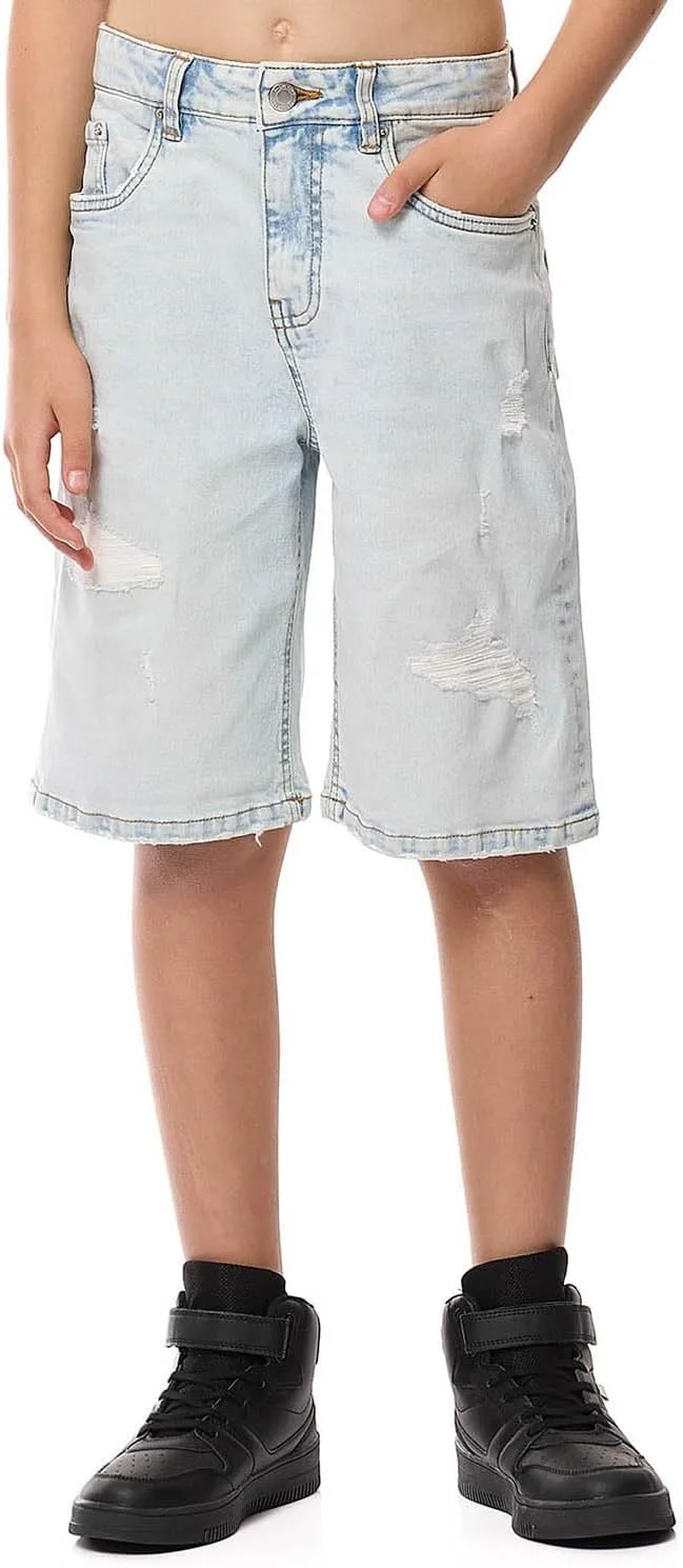 شلوارک جین محو شده پسرانه R&B Boys 325-1111TB658-1 با بست دکمه ای