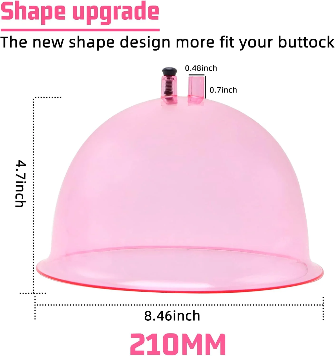 لوازم جانبی دستگاه کاپینگ وکیوم ZILAMPU، کاپ های مکش درمانی با سایز XL 210 میلی متر برای فرم دهی باسن، قطر 8.46 اینچ به همراه شلنگ Y شکل برای لیفت باسن، ماساژ بدن (صورتی - یک جفت)