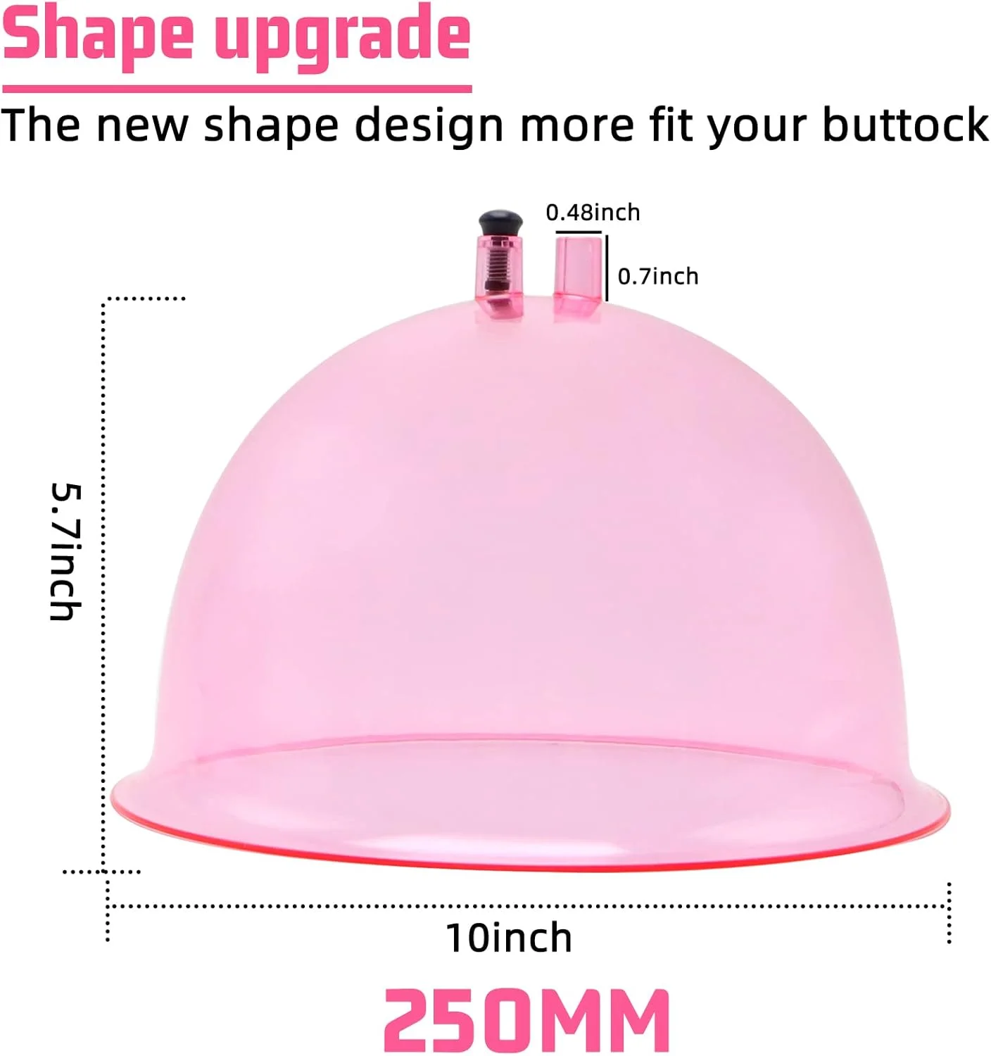 لوازم جانبی دستگاه کاپینگ وکیوم ZILAMPU، کاپ های مکش درمانی با قطر 250 میلی متر XXL با شلنگ Y برای لیفت باسن، ماساژ بدن (صورتی - 1 جفت)