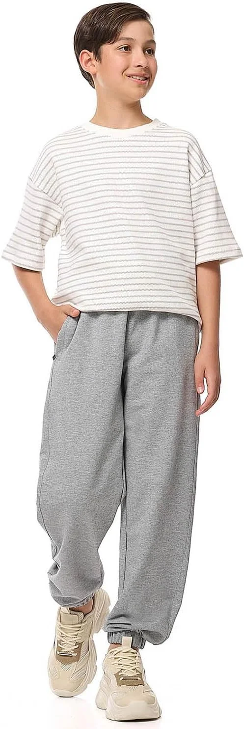 شلوار جاگر بافت‌دار پسرانه آر اند بی مدل 325-1071TB501-4 با کمر بندکشی