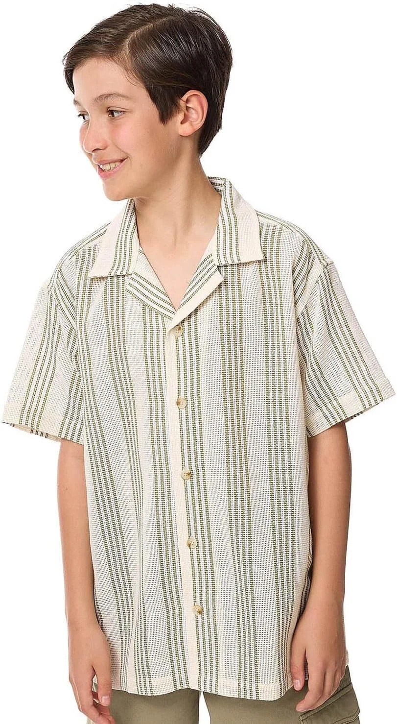 پیراهن راه راه پسرانه آر اند بی مدل 325-1071TB503-2 با یقه برگردان و آستین کوتاه