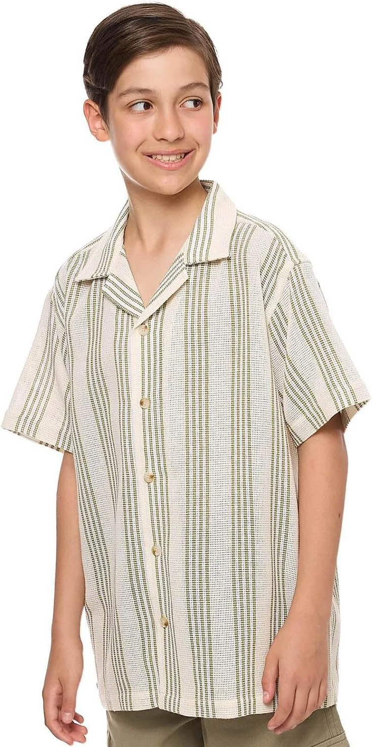 پیراهن راه راه پسرانه آر اند بی مدل 325-1071TB503-2 با یقه برگردان و آستین کوتاه