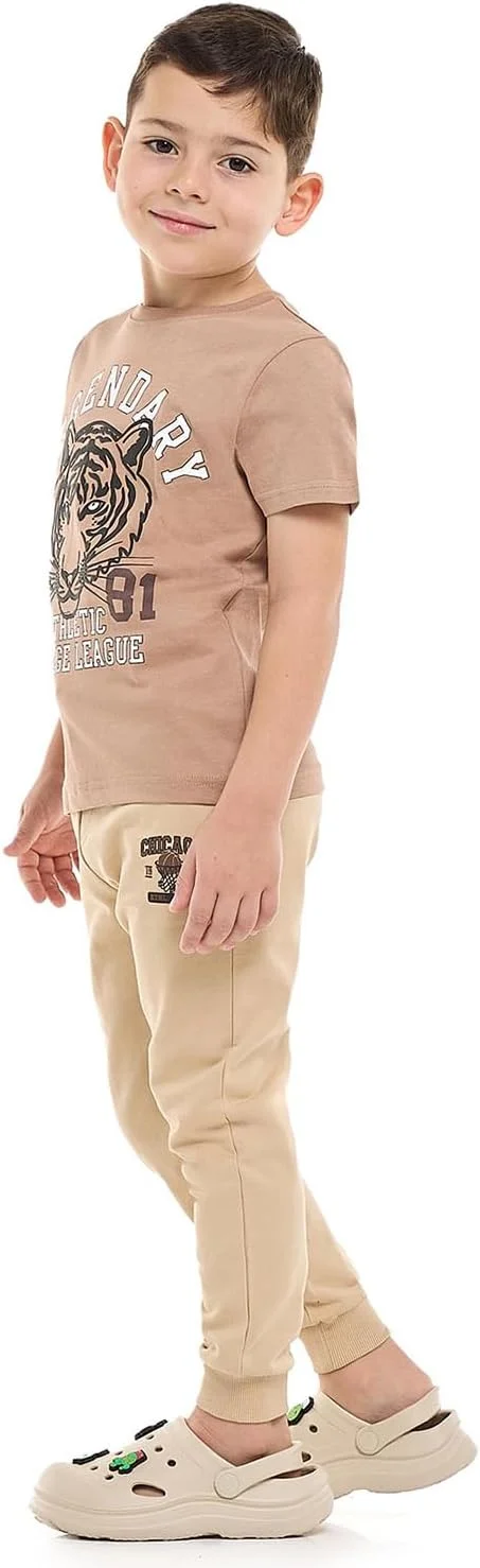 شلوار جاگر طرح‌دار پسرانه آر اند بی مدل 325-0927KB122-8 با کمر بند دار