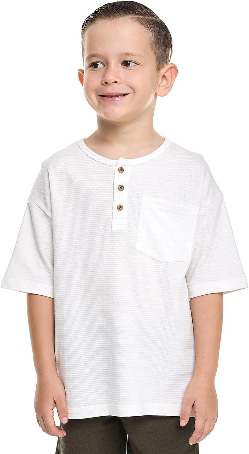 تی‌شرت بافت‌دار پسرانه مدل 325-0777KB127-6 با یقه هنلی و آستین کوتاه