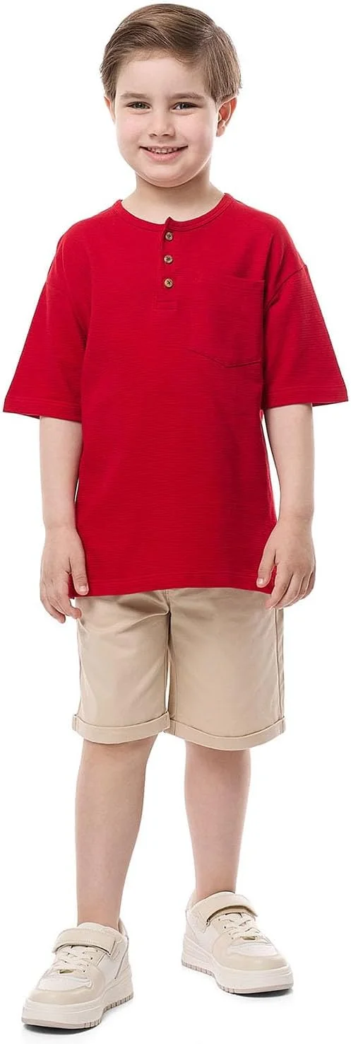 تی‌شرت طرح‌دار پسرانه آر اند بی مدل 325-0777KB127-6 با یقه هنلی و آستین کوتاه