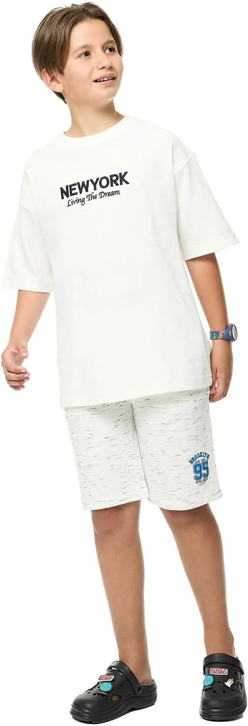 تی‌شرت گشاد گلدوزی شده پسرانه آر اند بی با یقه گرد و آستین کوتاه