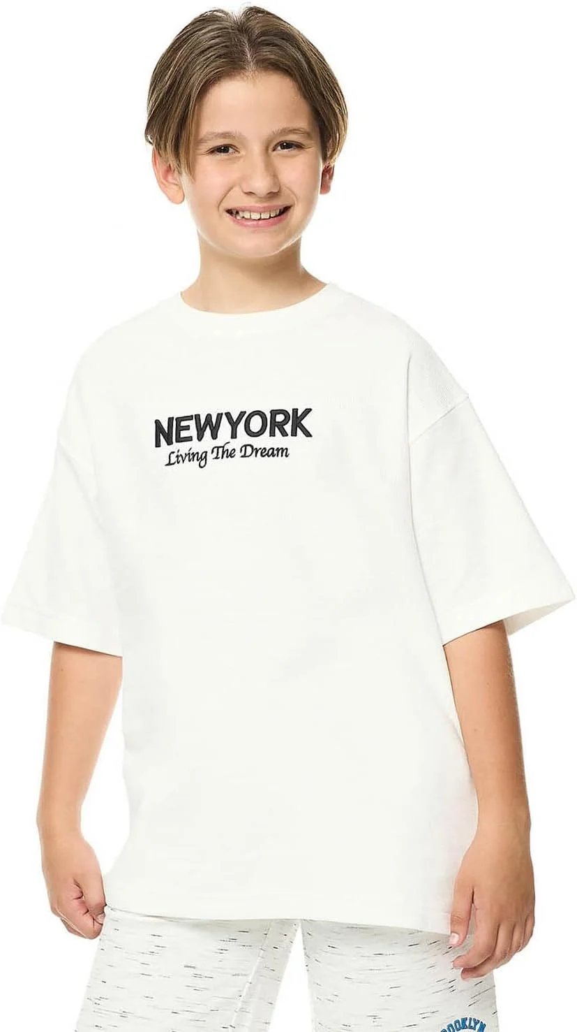 تی‌شرت گشاد گلدوزی شده پسرانه آر اند بی با یقه گرد و آستین کوتاه